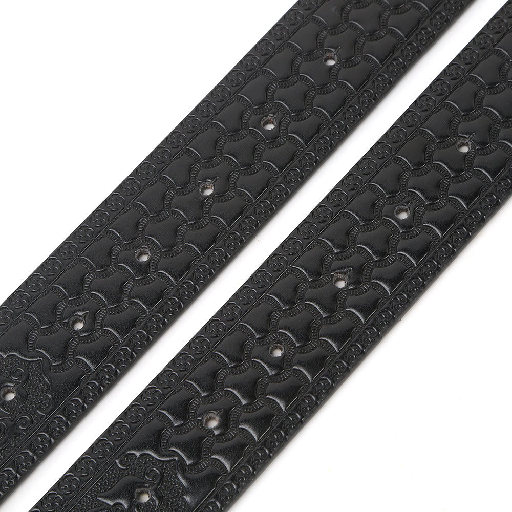 Men's Silver Horsehead Flag Buckle Black Embossed Belt - image 4