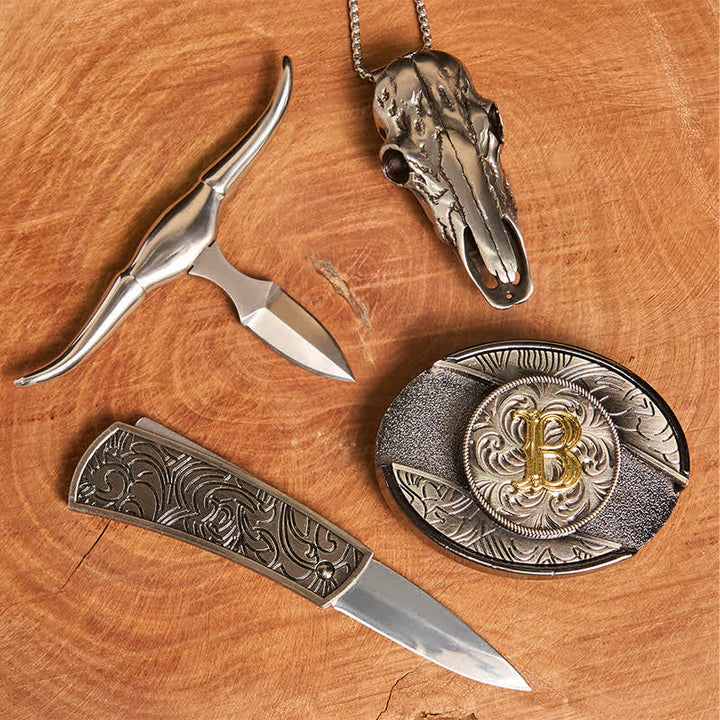 Initial Letter DIY Hidden Knife Belt Buckle Longhorn Pendant Bundle Set - image 2