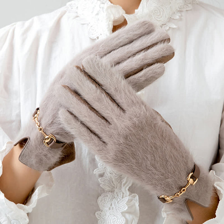 Women's Artificial Rabbit Fur Suede Patchwork Leather Gloves - image 1