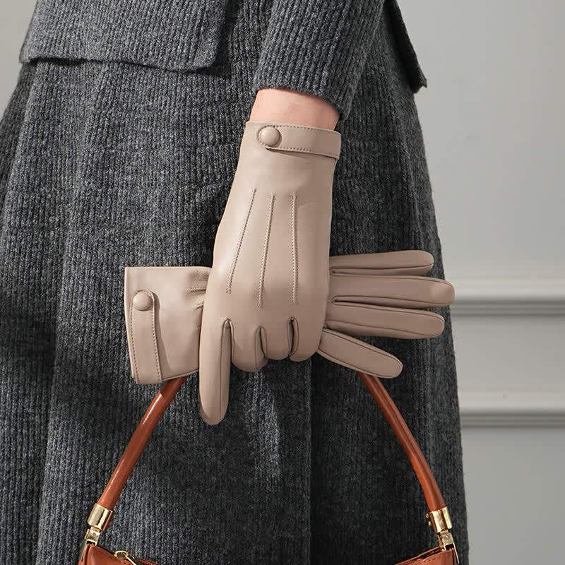 Women's Sophisticated Touch Genuine Sheepskin Leather Gloves - Khaki - L - image 0