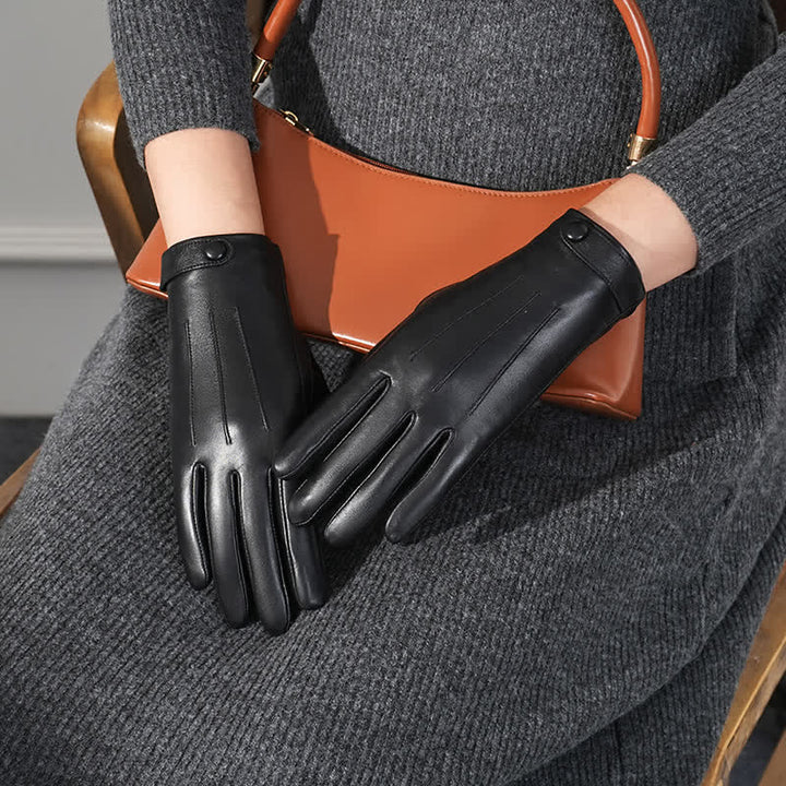 Women's Sophisticated Touch Genuine Sheepskin Leather Gloves - Black - L - image 6