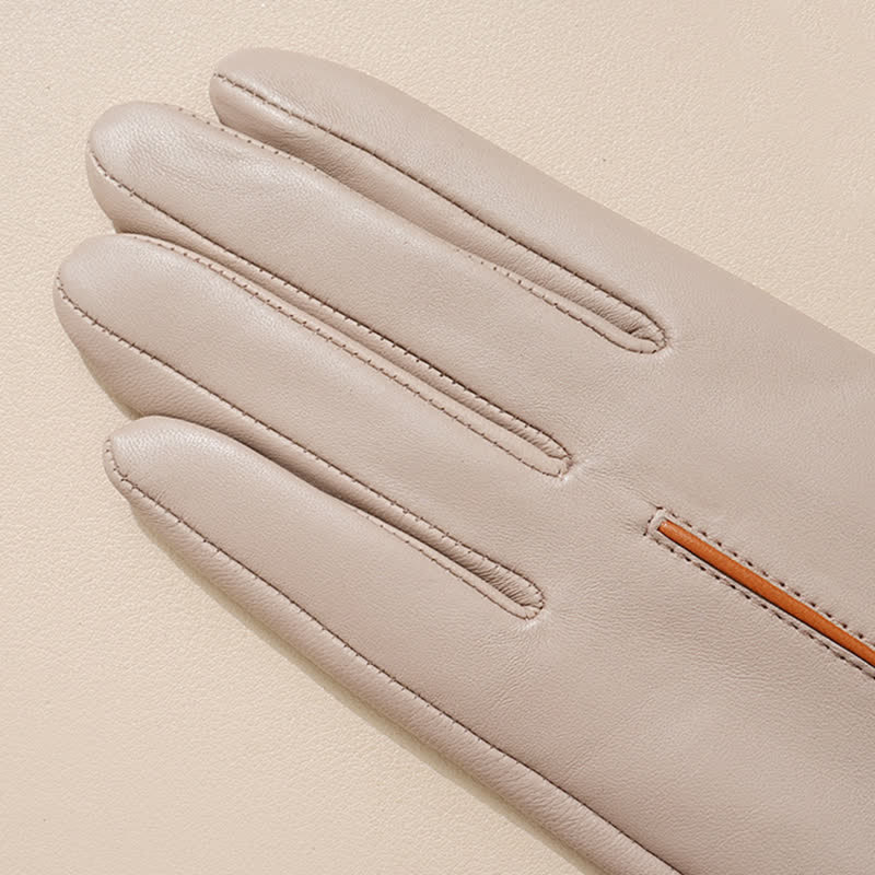 Women's Contrast Color Genuine Sheepskin Leather Gloves - image 3