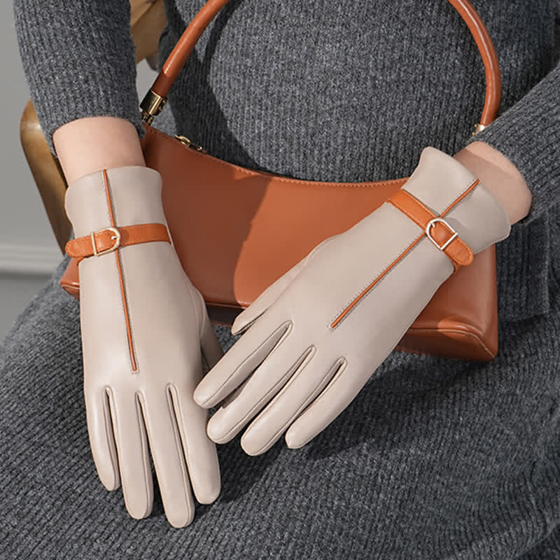 Women's Contrast Color Genuine Sheepskin Leather Gloves - image 2