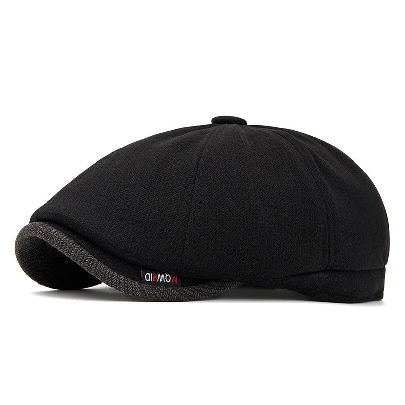 Winter Retro Knit Texture Contrast Brim Men's Beret Hat - Black - Adjustable(22 1/2"-24") - image 6