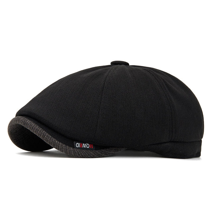 Winter Retro Knit Texture Contrast Brim Men's Beret Hat - Black - Adjustable(22 1/2"-24") - image 6