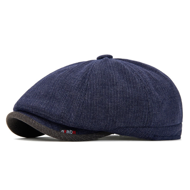 Winter Retro Knit Texture Contrast Brim Men's Beret Hat - Navy Blue - Adjustable(22 1/2"-24") - image 7