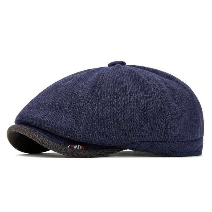 Winter Retro Knit Texture Contrast Brim Men's Beret Hat - Navy Blue - Adjustable(22 1/2"-24") - image 7