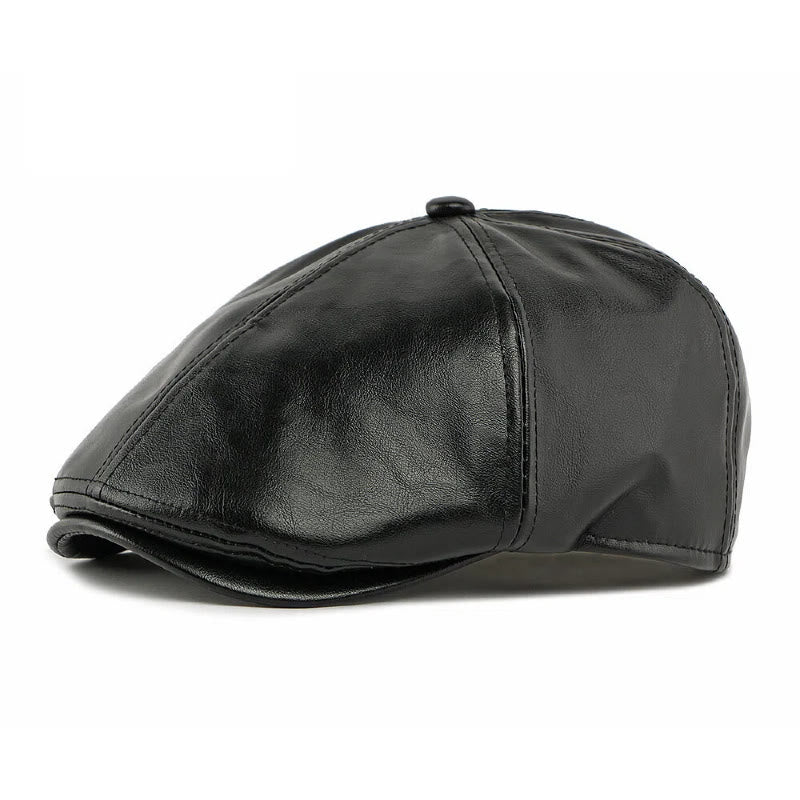 Winter Vintage Faux Leather Men's Beret Hat - Black - Adjustable(21 5/8"-23 1/4") - image 5