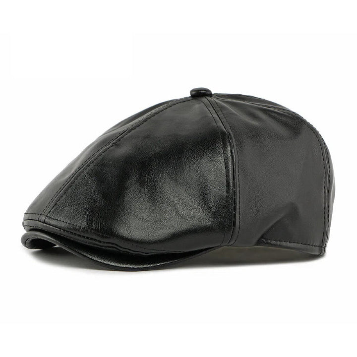 Winter Vintage Faux Leather Men's Beret Hat - Black - Adjustable(21 5/8"-23 1/4") - image 5