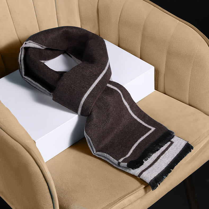 Men's Classic Striped Accent Warm Tassel Scarf - Coffee - image 0