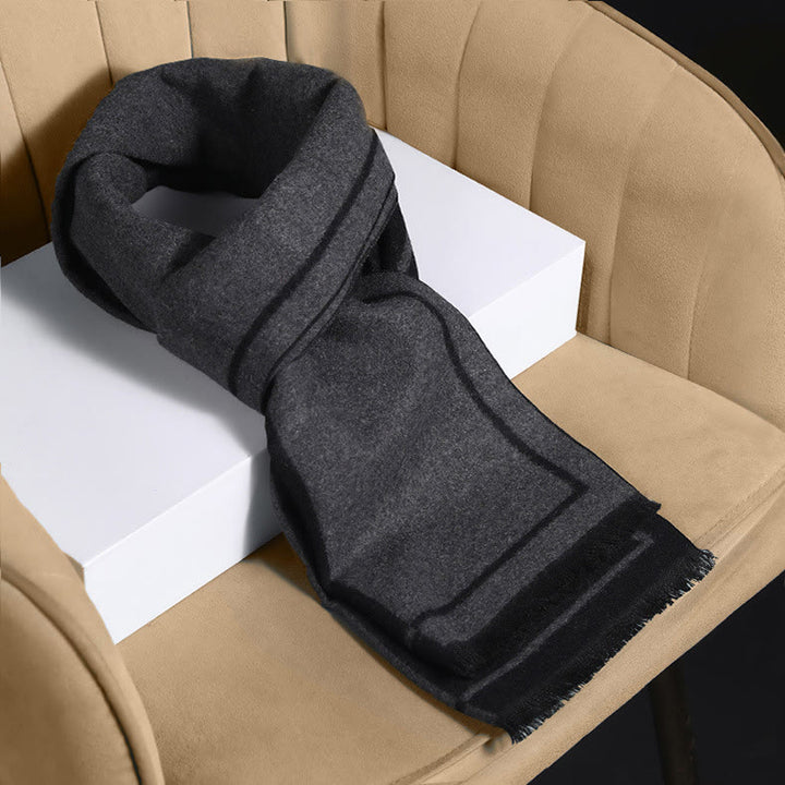 Men's Classic Striped Accent Warm Tassel Scarf - Black Grey - image 4