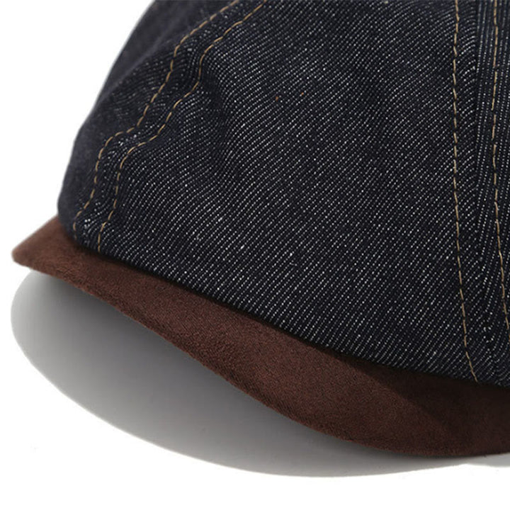 Winter Retro Denim Contrast Brim Men's Beret Hat - image 2