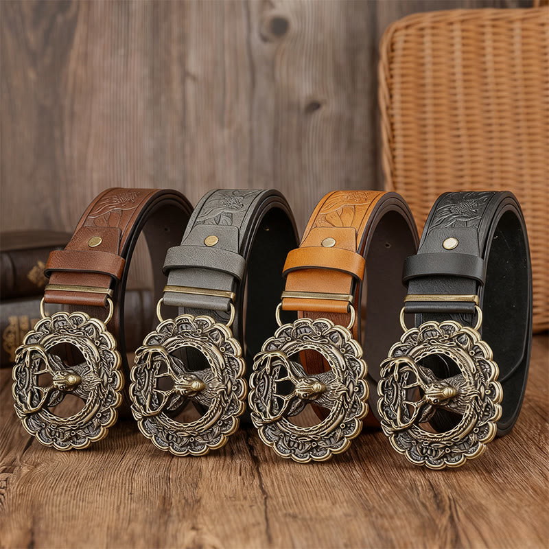Men's Exquisite Deer Head Buckle Embossed Belt - image 1