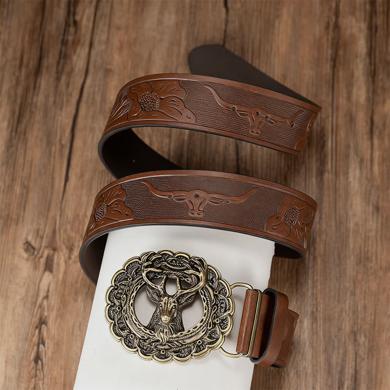 Men's Exquisite Deer Head Buckle Embossed Belt - image 3