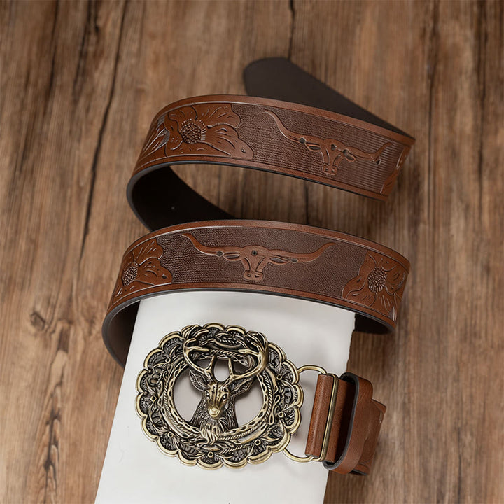 Men's Exquisite Deer Head Buckle Embossed Belt - image 3