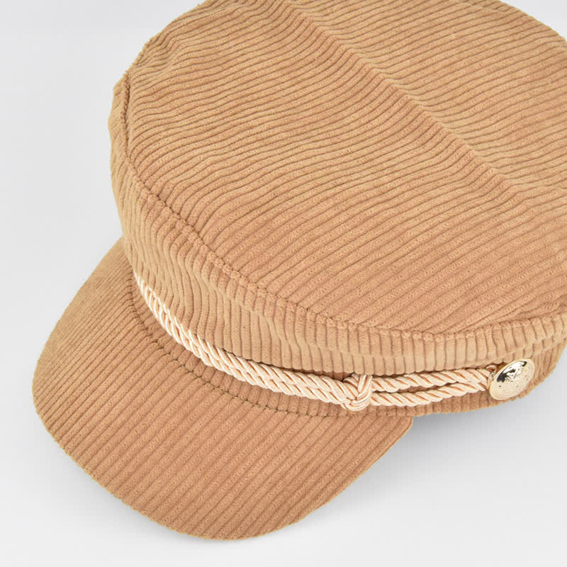 Ribbed Corduroy Braided Rope Band Sailor Style Beret Hat - image 3