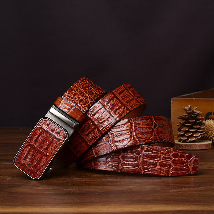 Bold Crocodile Embossed Automatic Buckle Leather Belt - image 3