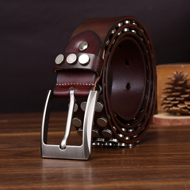 Bold High-Quality Rivet-Adorned Buckle Leather Belt - image 4