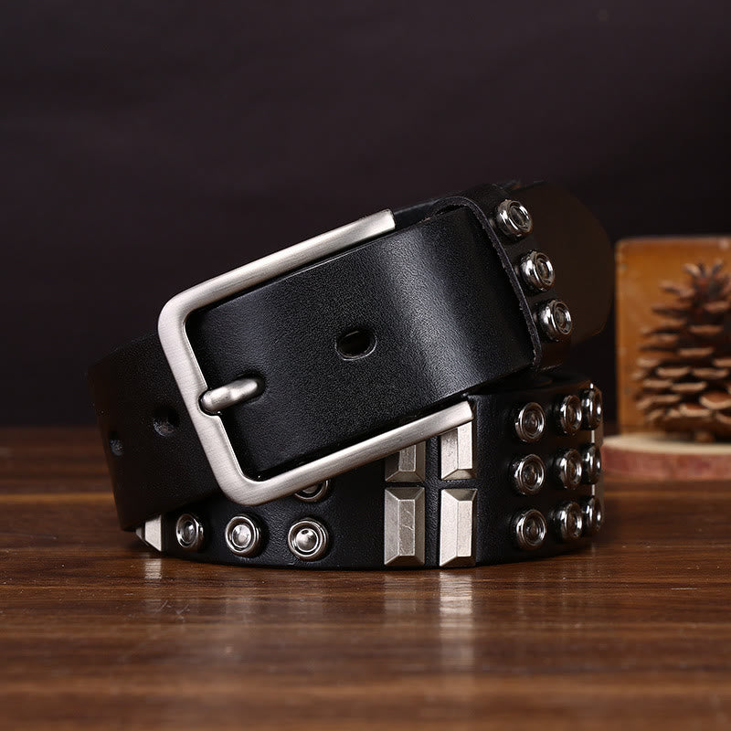 Edgy Premium Geometric and Round Stud-Embellished Leather Belt - image 2