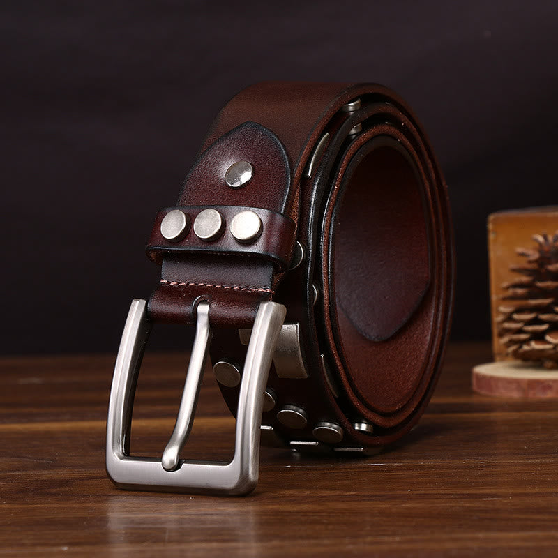 Premium Square and Circular Metal Accent Leather Belt - image 4