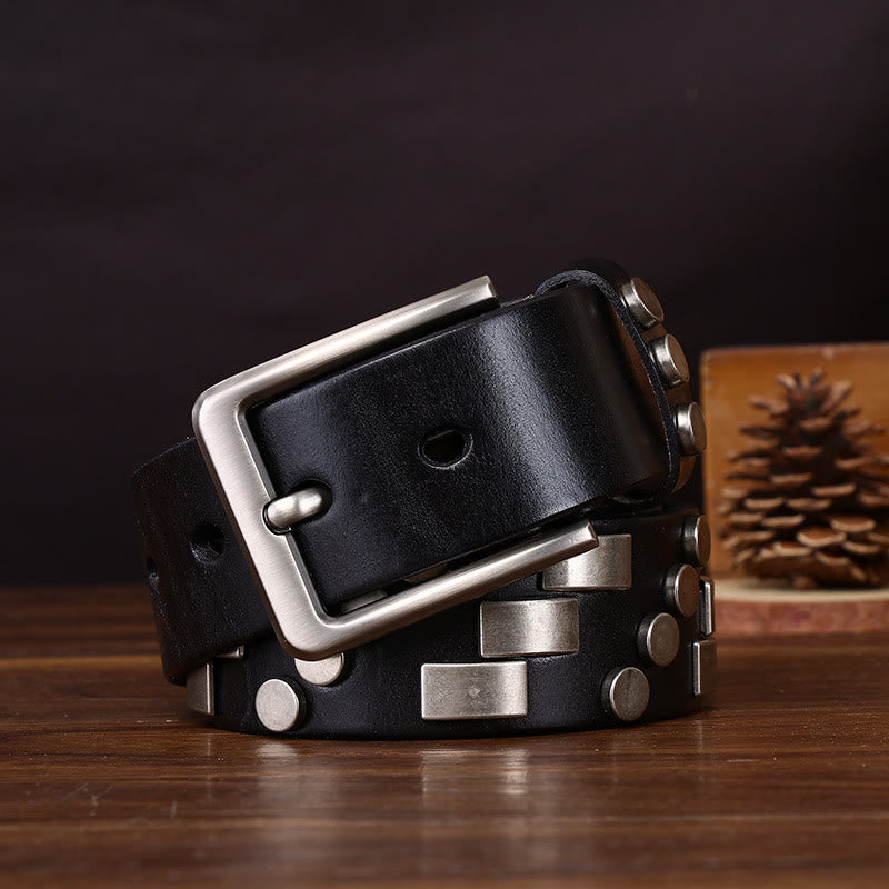 Premium Square and Circular Metal Accent Leather Belt - image 2