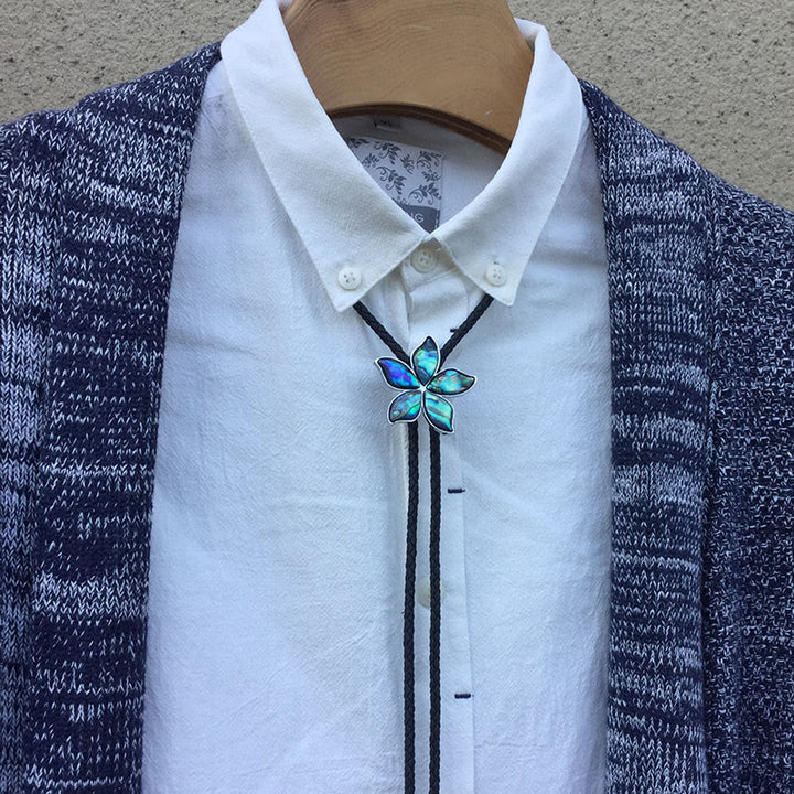 Flower-Shaped Iridescent Abalone Shell Vintage Metal Bolo Ties - image 2