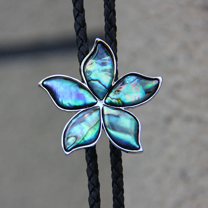 Flower-Shaped Iridescent Abalone Shell Vintage Metal Bolo Ties - image 3
