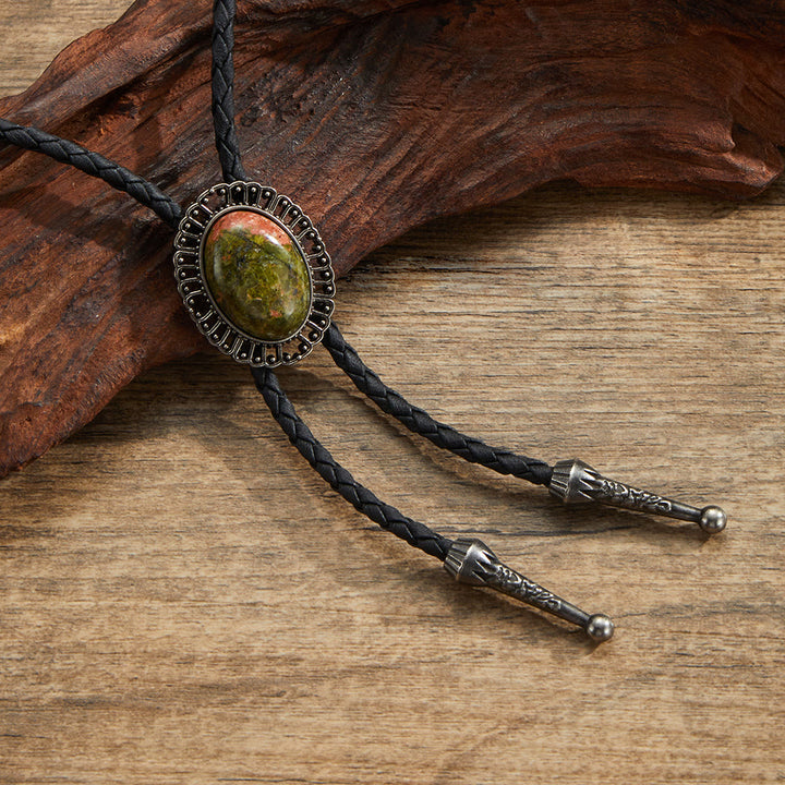 Assorted Natural Gemstone Retro Metal Frame Bolo Ties - Style #7 - image 7