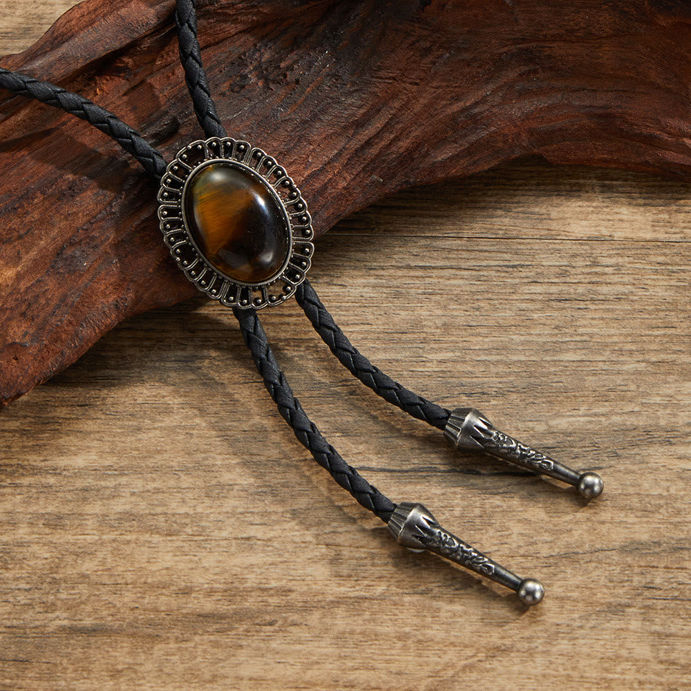 Assorted Natural Gemstone Retro Metal Frame Bolo Ties - Style #8 - image 8