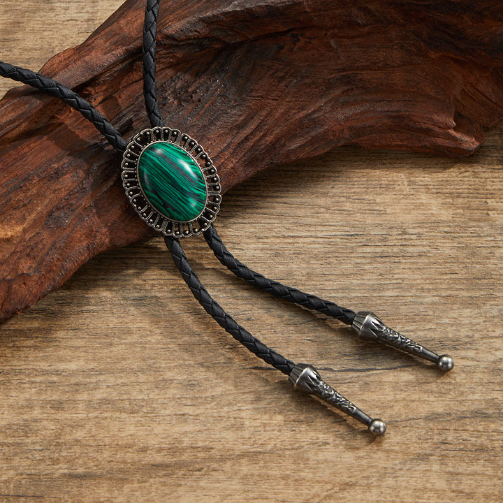 Assorted Natural Gemstone Retro Metal Frame Bolo Ties - Style #6 - image 6