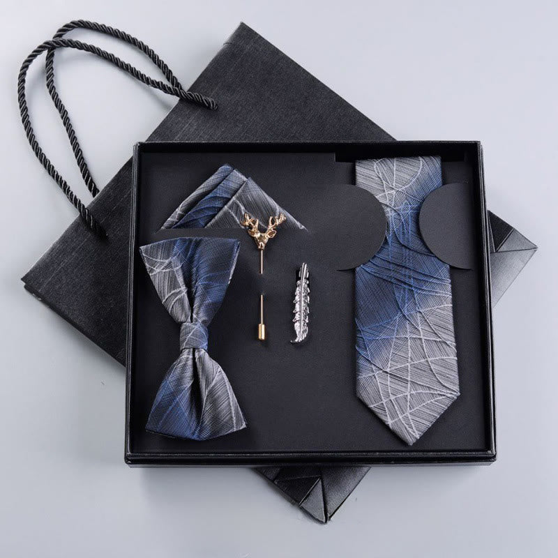 5Pcs Men's Business Bow Tie Pocket Square Brooch Necktie Set - Style #1 - image 0