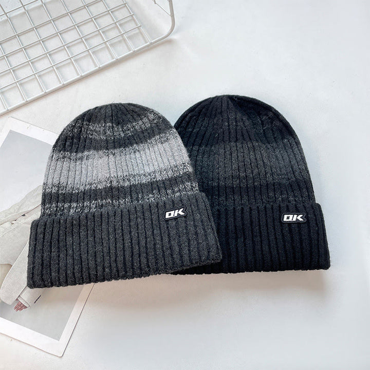 Men's Winter Fleece-Lined Striped Knitted Beanie Hat - image 6