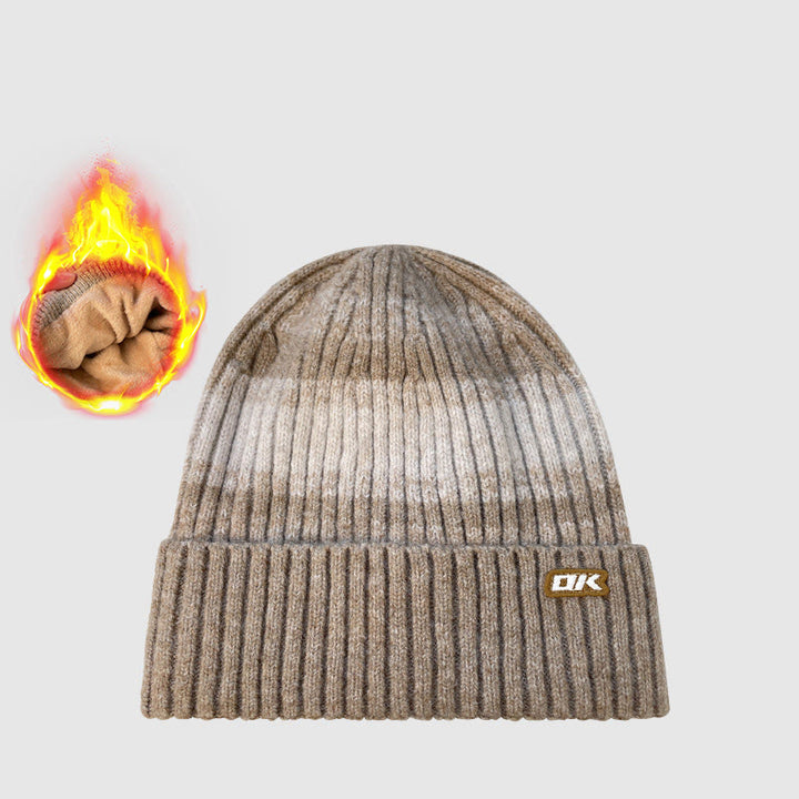 Men's Winter Fleece-Lined Striped Knitted Beanie Hat - Khaki - Adjustable (21 1/4"-22 7/8") - image 5