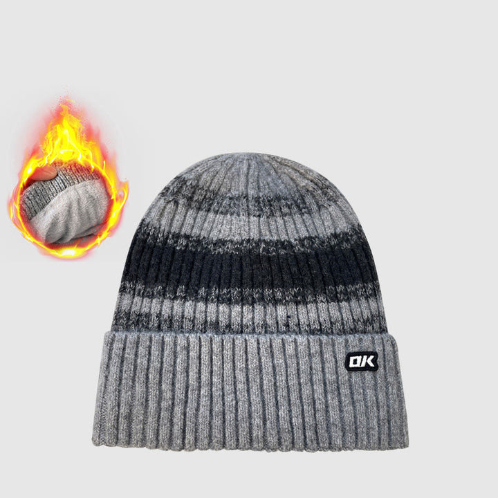 Men's Winter Fleece-Lined Striped Knitted Beanie Hat - Gray - Adjustable (21 1/4"-22 7/8") - image 3
