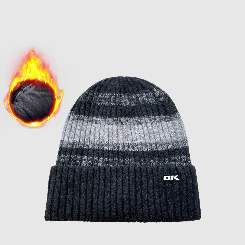 Men's Winter Fleece-Lined Striped Knitted Beanie Hat - Darkgrey - Adjustable (21 1/4"-22 7/8") - image 2