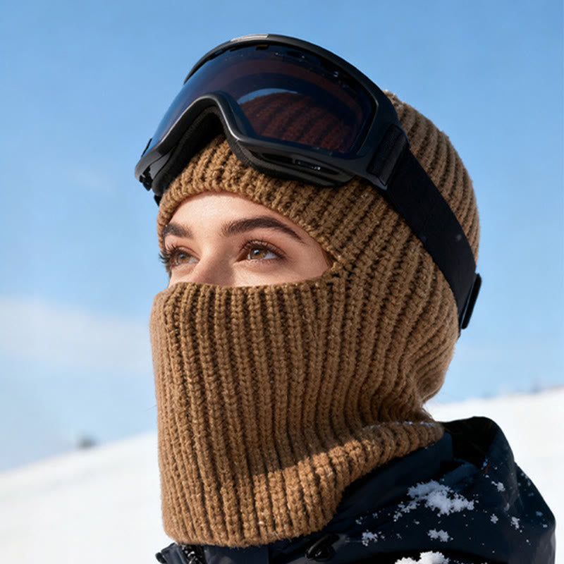 360° Wrap Windproof Knitted Full-Face Winter Beanie Hat - Brown - Adjustable (20 7/8"-23 5/8") - image 4