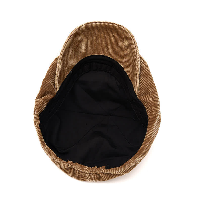 Retro-Inspired Solid Color Corduroy Newsboy Beret Hat - image 7