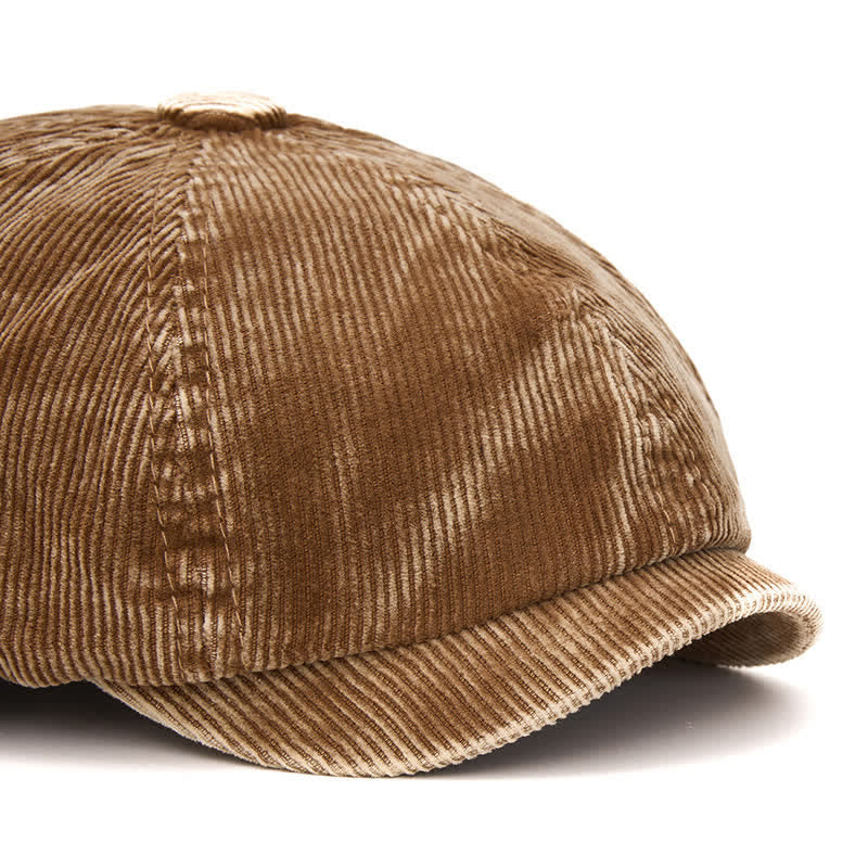 Retro-Inspired Solid Color Corduroy Newsboy Beret Hat - image 1