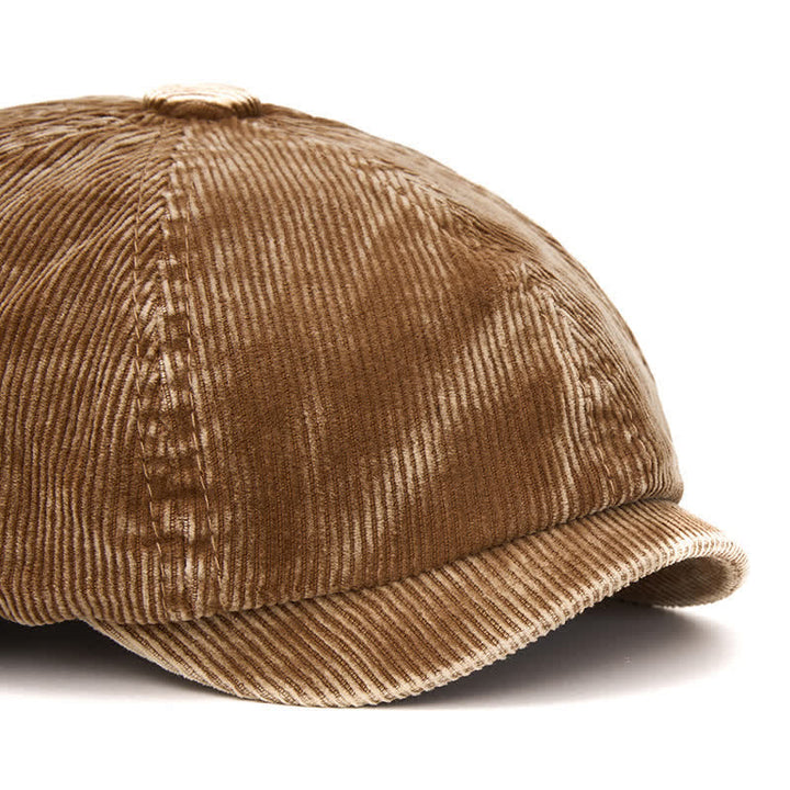 Retro-Inspired Solid Color Corduroy Newsboy Beret Hat - image 1