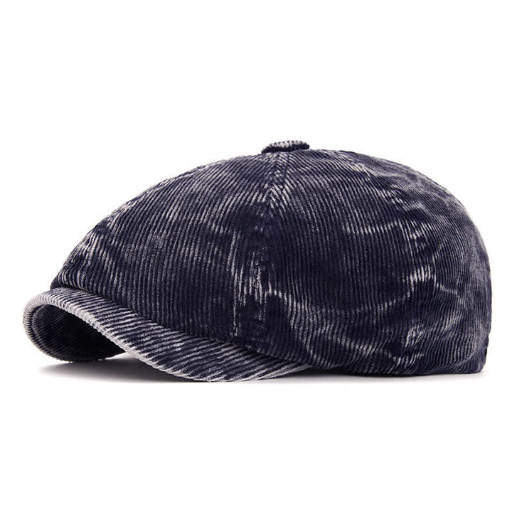 Retro-Inspired Solid Color Corduroy Newsboy Beret Hat - Navy - Adjustable (22 1/2"-24") - image 9