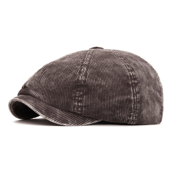 Retro-Inspired Solid Color Corduroy Newsboy Beret Hat - Gray - Adjustable (22 1/2"-24") - image 10