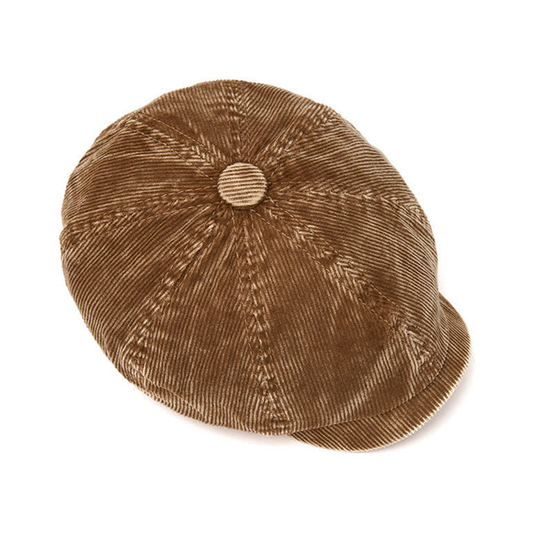 Retro-Inspired Solid Color Corduroy Newsboy Beret Hat - image 5