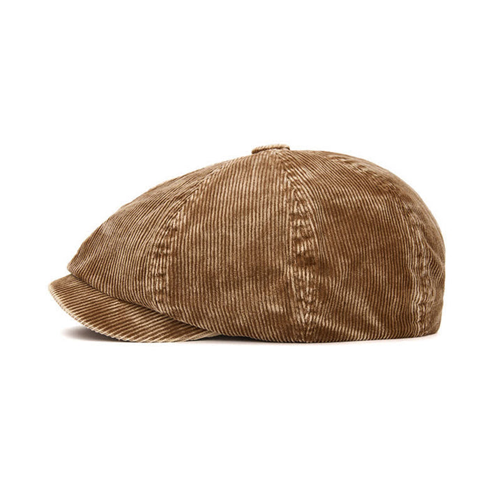Retro-Inspired Solid Color Corduroy Newsboy Beret Hat - image 4