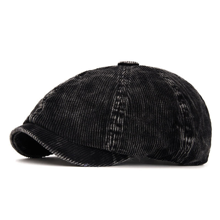 Retro-Inspired Solid Color Corduroy Newsboy Beret Hat - Black - Adjustable (22 1/2"-24") - image 8