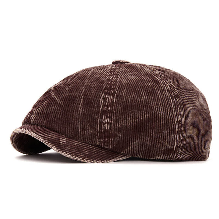 Retro-Inspired Solid Color Corduroy Newsboy Beret Hat - Coffee - Adjustable (22 1/2"-24") - image 11