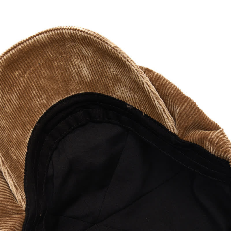 Retro-Inspired Solid Color Corduroy Newsboy Beret Hat - image 2