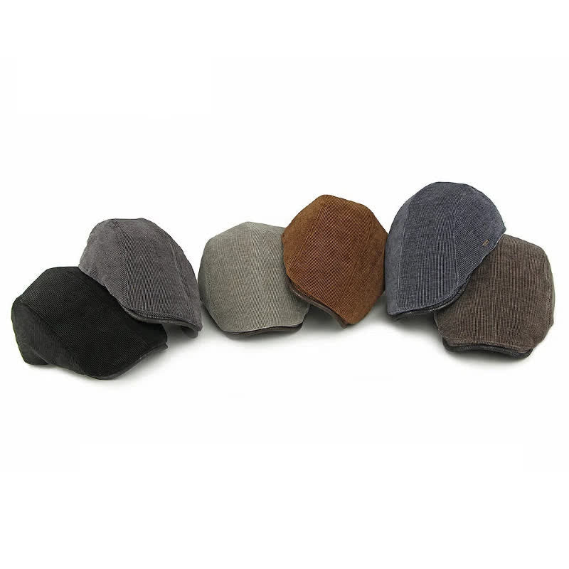 Modern Contrasting Brim Corduroy Flat Top Beret Hat - image 1