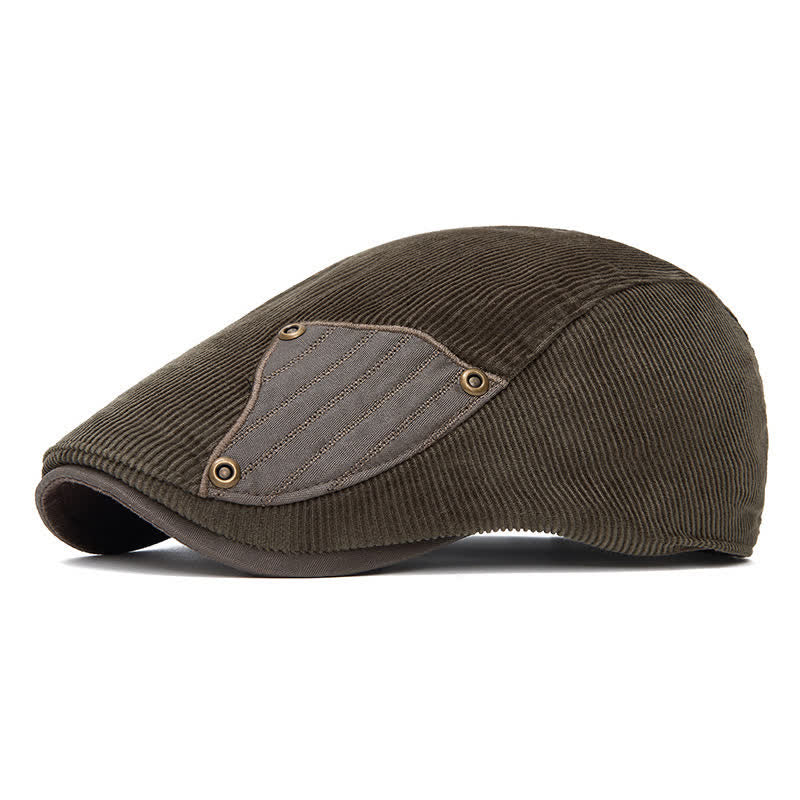 Street Style Chic Contrast Patch Corduroy Beret Hat - Army Green - Adjustable (22"-24") - image 11