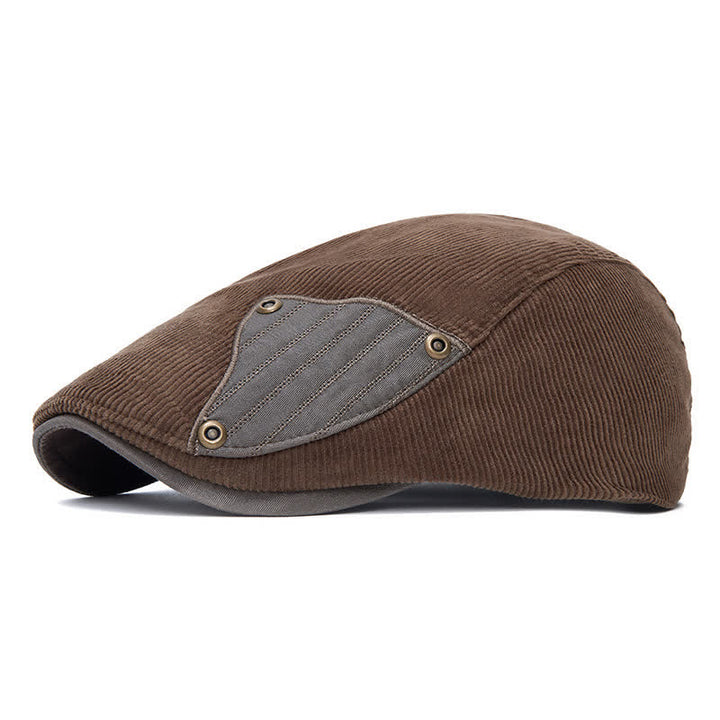 Street Style Chic Contrast Patch Corduroy Beret Hat - Coffee - Adjustable (22"-24") - image 12