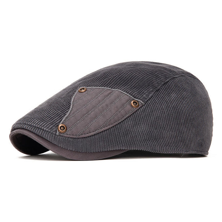 Street Style Chic Contrast Patch Corduroy Beret Hat - Gray - Adjustable (22"-24") - image 10